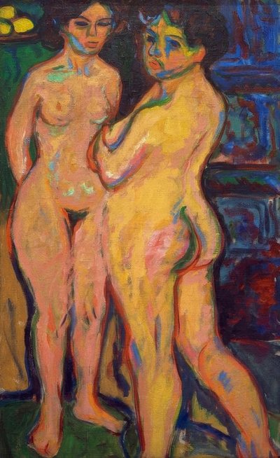 Filles nues debout près du poêle - Ernst Ludwig Kirchner