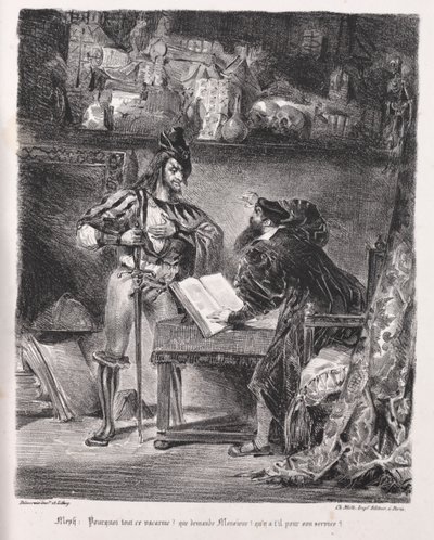 Illustrations pour Faust : Méphistophélès rend visite à Faust - Eugène Delacroix