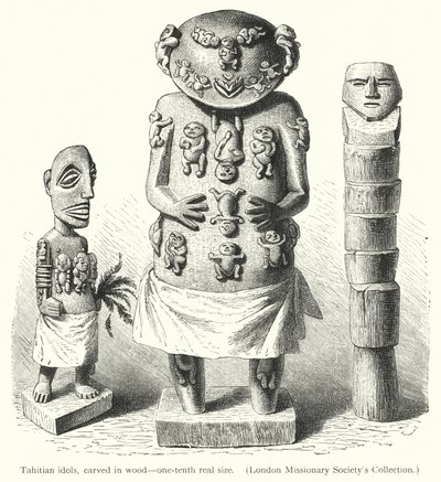 Idoles tahitiennes, sculptées en bois - European School