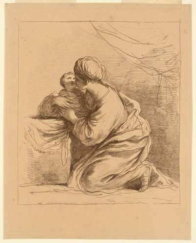 Femme à Genoux avec un Enfant - Francesco Bartolozzi