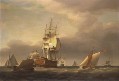 Une scène marine avec des navires de guerre et de petites embarcations - Francis Holman