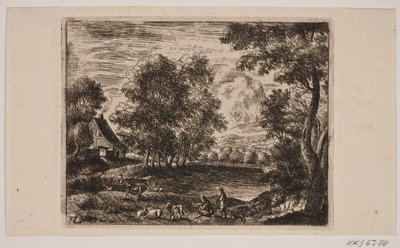 Paysage. Au premier plan, des chèvres et des bergers - Frederik Laub