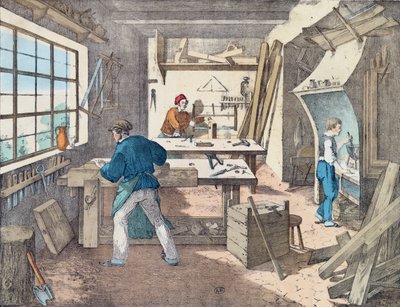 Atelier de charpentiers, vers 1860 - French School