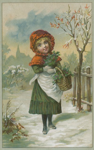 Scène de Noël avec une fille ramassant du houx - French School