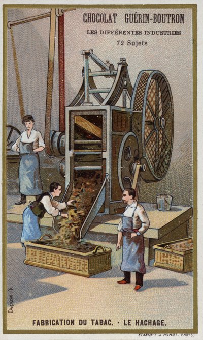 Fabrication de tabac. Déchiquetage des feuilles - French School