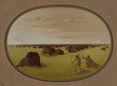 Catlin et Indien attaquant un buffle - George Catlin