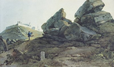 Rochers et un couvent sur une colline, Chine - George Chinnery