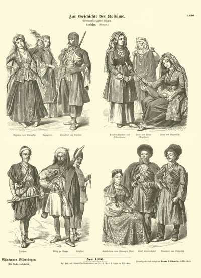 Costumes caucasiens, XIXe siècle - German School