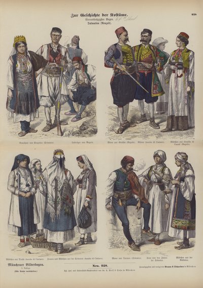 Costumes dalmates, fin du XIXe siècle (gravure en couleur) - German School