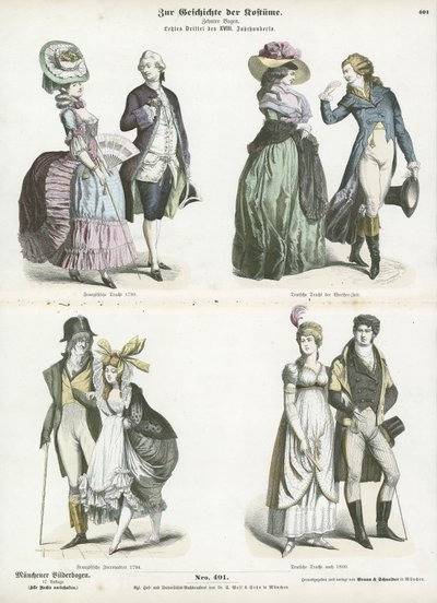 Costumes français et allemands, fin 18ème siècle - German School