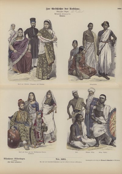 Costumes indiens et asiatiques (gravure en couleur) - German School