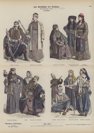 Costumes du Moyen-Orient (gravure en couleur) - German School