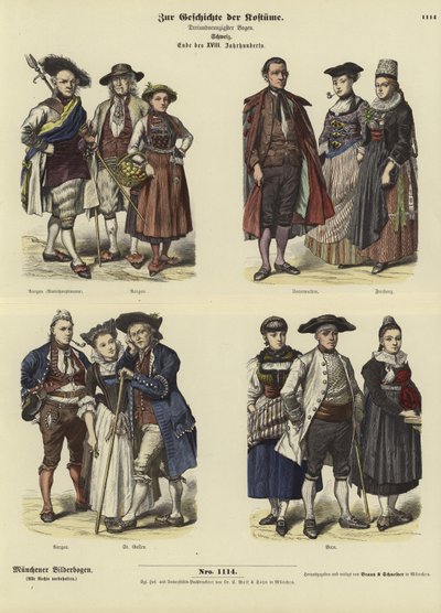 Costumes suisses, fin 18ème siècle - German School