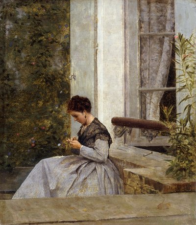 Une femme crochetant - Giuseppe or Joseph de Nittis