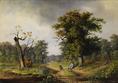 Berger de vaches au repos au bord de la forêt - Guido Hampe