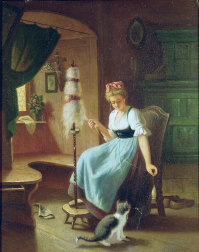 Fille à la roue à filer - H Harcourt