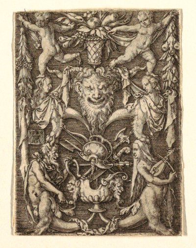 Ornement avec masque et figures grotesques - Heinrich Aldegrever