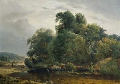 Paysage avec troupeau de bétail et bergère - Heinrich Peyer