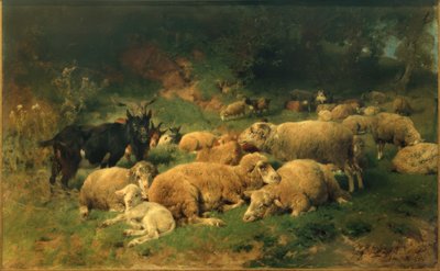 Moutons au repos au bord de la forêt - Heinrich von Zügel