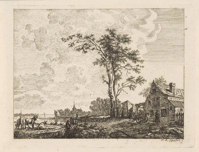 Paysage avec maison au bord d