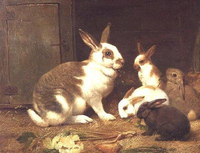 Lapins se nourrissant - Henry William Carter