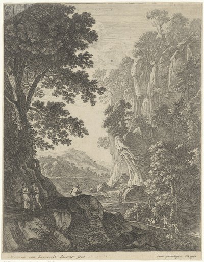 Paysage de montagne avec cascade - Herman van Swanevelt