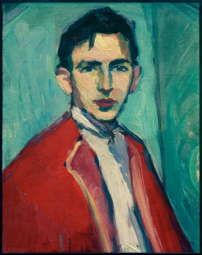 Autoportrait avec veste rouge - Hermann Stenner