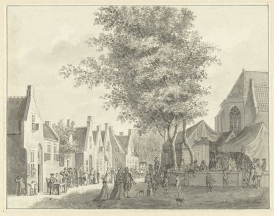 Marché dans le village de Valkenburg - Hermanus Petrus Schouten