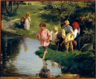 Enfants pêchant - Illarion Mikhailovich Pryanishnikov