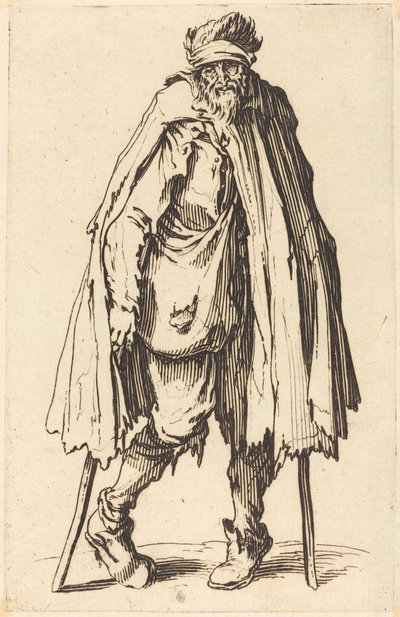 Mendiant avec des béquilles et un sac - Jacques Callot