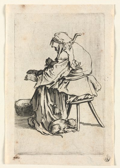 Les Mendiants : Vieille femme et chats - Jacques Callot