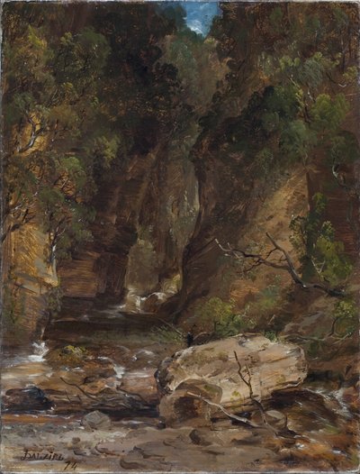 Rochers et arbres avec ruisseau - James B. Dalziel