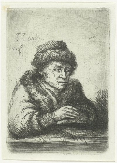 Homme adulte à une table, en manteau de fourrure - Jan Chalon