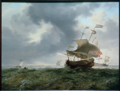 Navires de guerre et bateaux de pêche en mer agitée - Jan Theunisz. Blanckerhoff