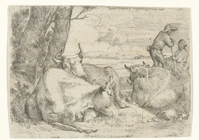 Trois vaches et deux bergers - Jan van Ossenbeeck