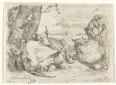 Trois vaches et deux bergers - Jan van Ossenbeeck