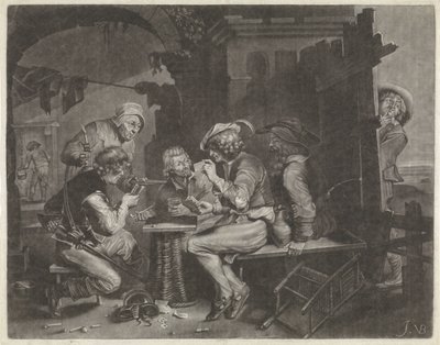 Joueurs de cartes et un homme urinant - Jan van der Bruggen