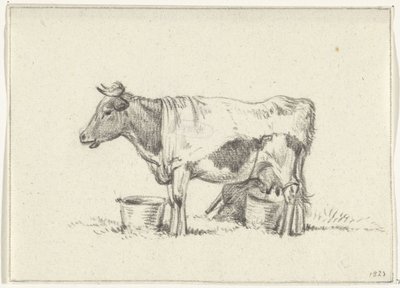 Vache debout, avec seau à lait et tabouret à lait - Jean Bernard