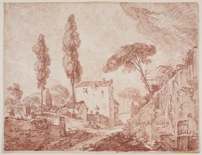 Paysage imaginaire italien avec arbres et maisons - Jens Petersen Lund