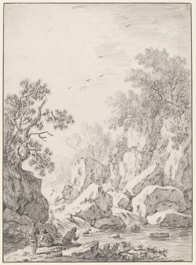 Une cascade près de falaises rocheuses - Johann Christoph Dietzsch