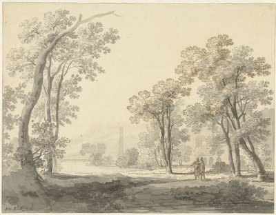 Paysage avec deux figures à droite - Johann Heinrich Muntz