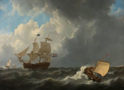 Navires dans une mer agitée - Johannes Christiaan Schotel