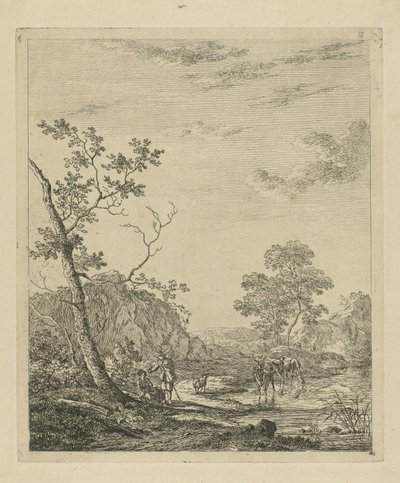 Paysage avec bétail dans la rivière - Johannes Janson