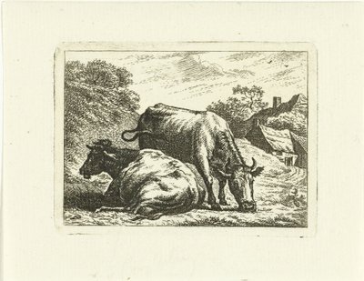 Deux vaches le long de la route près de la ferme - Johannes van Cuylenburgh