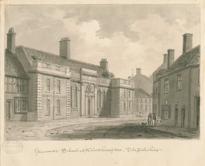 Wolverhampton - École de grammaire : dessin sépia, 1837 - John Buckler