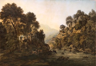 Bétail au bord de la rivière - John Glover