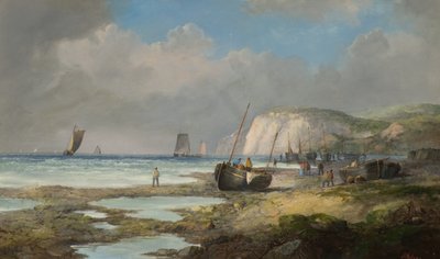 Paysage marin avec bateaux de pêche - John James Wilson