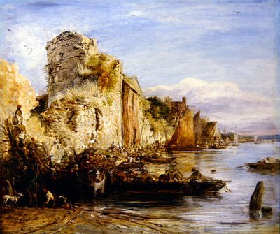 Déchargement des bateaux, château de Southampton - John Linnell