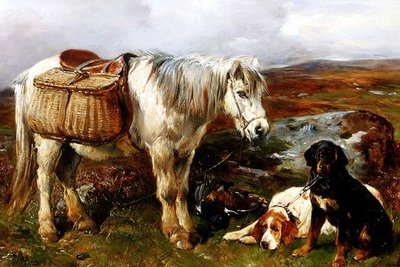 Poney des Highlands avec des chiens - John Sargent Noble