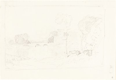 Esquisse de paysage avec pont et château - John Sell Cotman